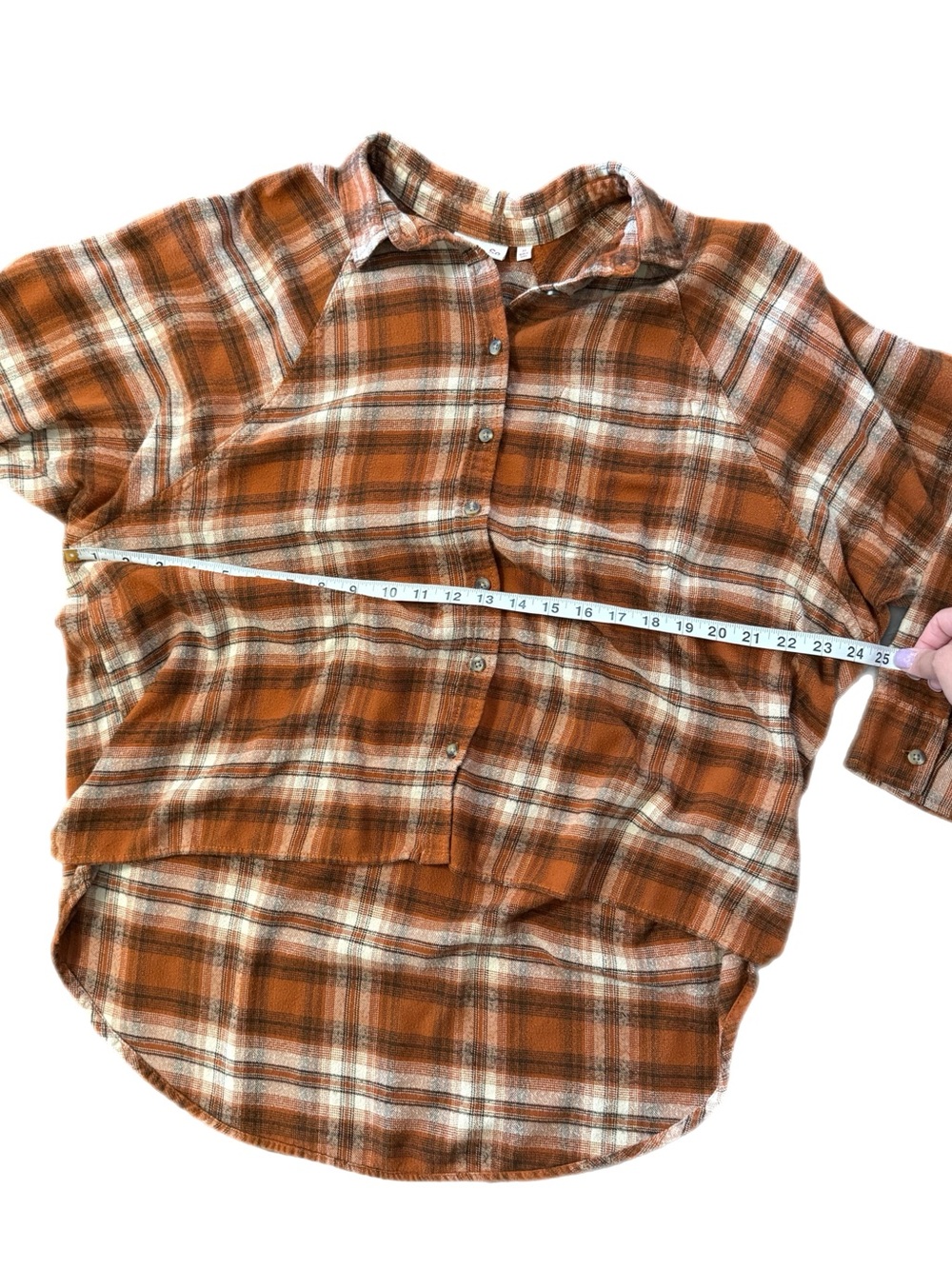 SO Orange / Brown  Plaid Button-Down High Low Shirt Size M - Picture 5 of 9